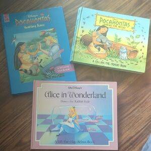 3 Vintage Disney Pop-up Books New Shape Pocahontas Alice In Wonderland